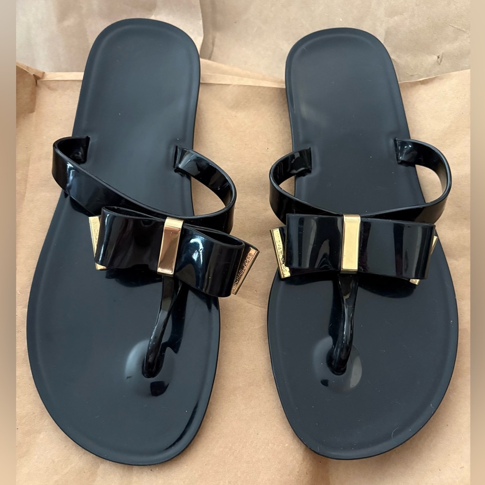 Michael Kors Black Sandals with Gold Details